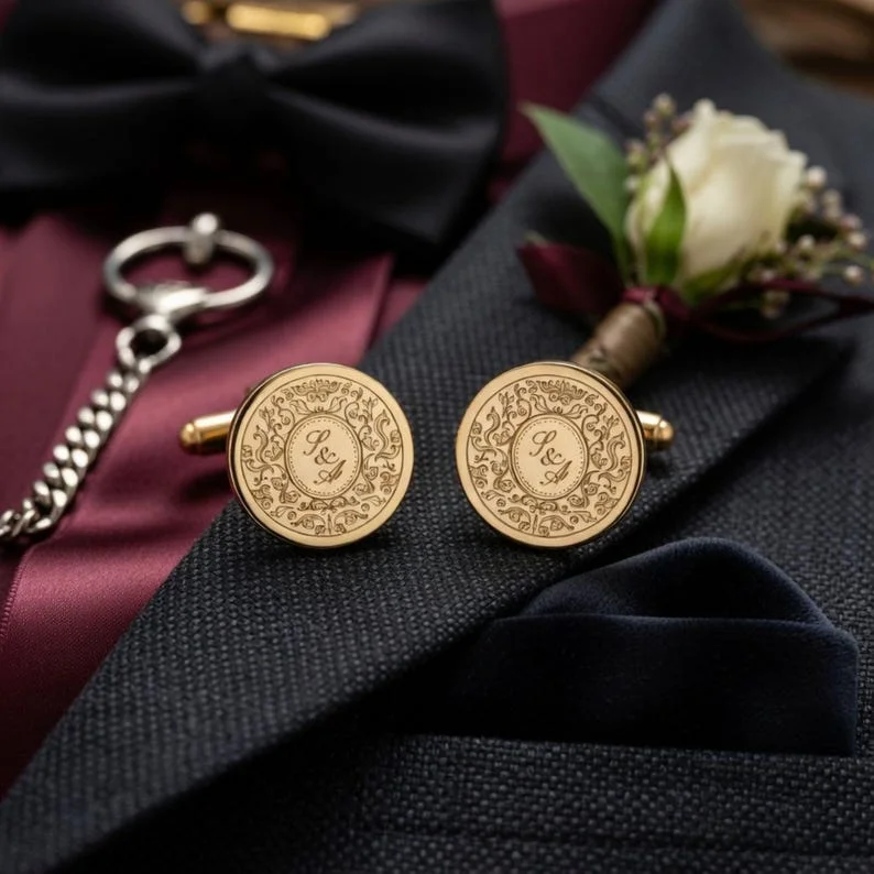 Custom Engraved Initial Cufflinks for Men